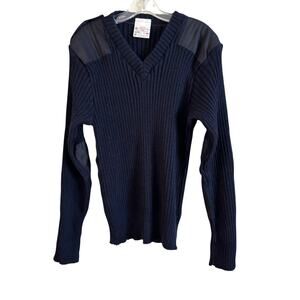 Brigade Quartermasters The Woolly Pully 100% Wool Sweater Navy Elbow Patch 44